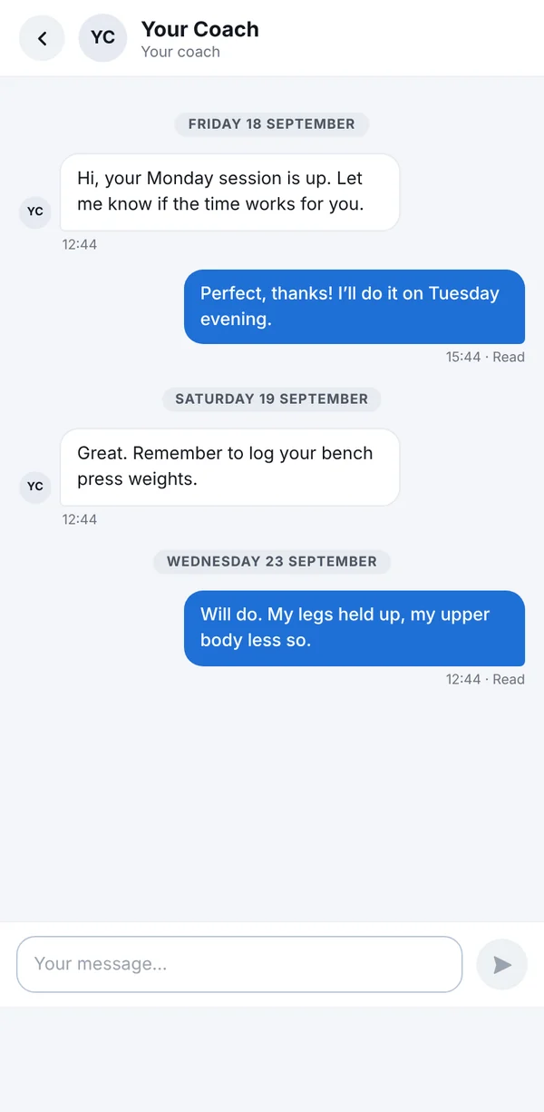 Messaging, client side: they write to their coach